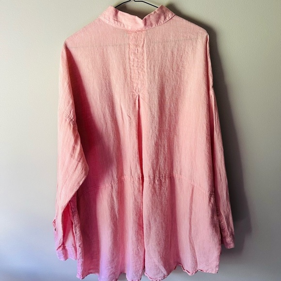 J Jill Love Linen Long Sleeve Button Down Pink Shirt Lagenlook Coastal Grandma - Picture 4 of 4